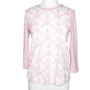 J. Crew 3/4 Sleeve Pink/White  Embroidered Top